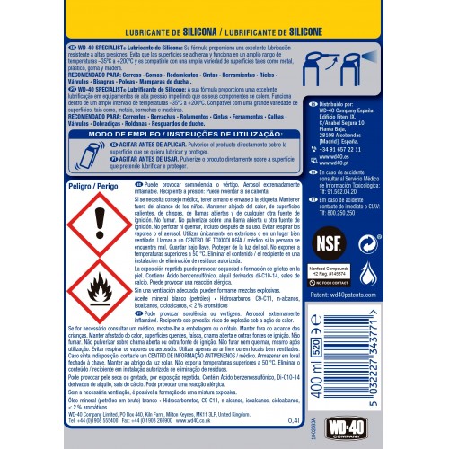 WD-40 Specialist Lubricante de Silicona 400ml Doble Acción